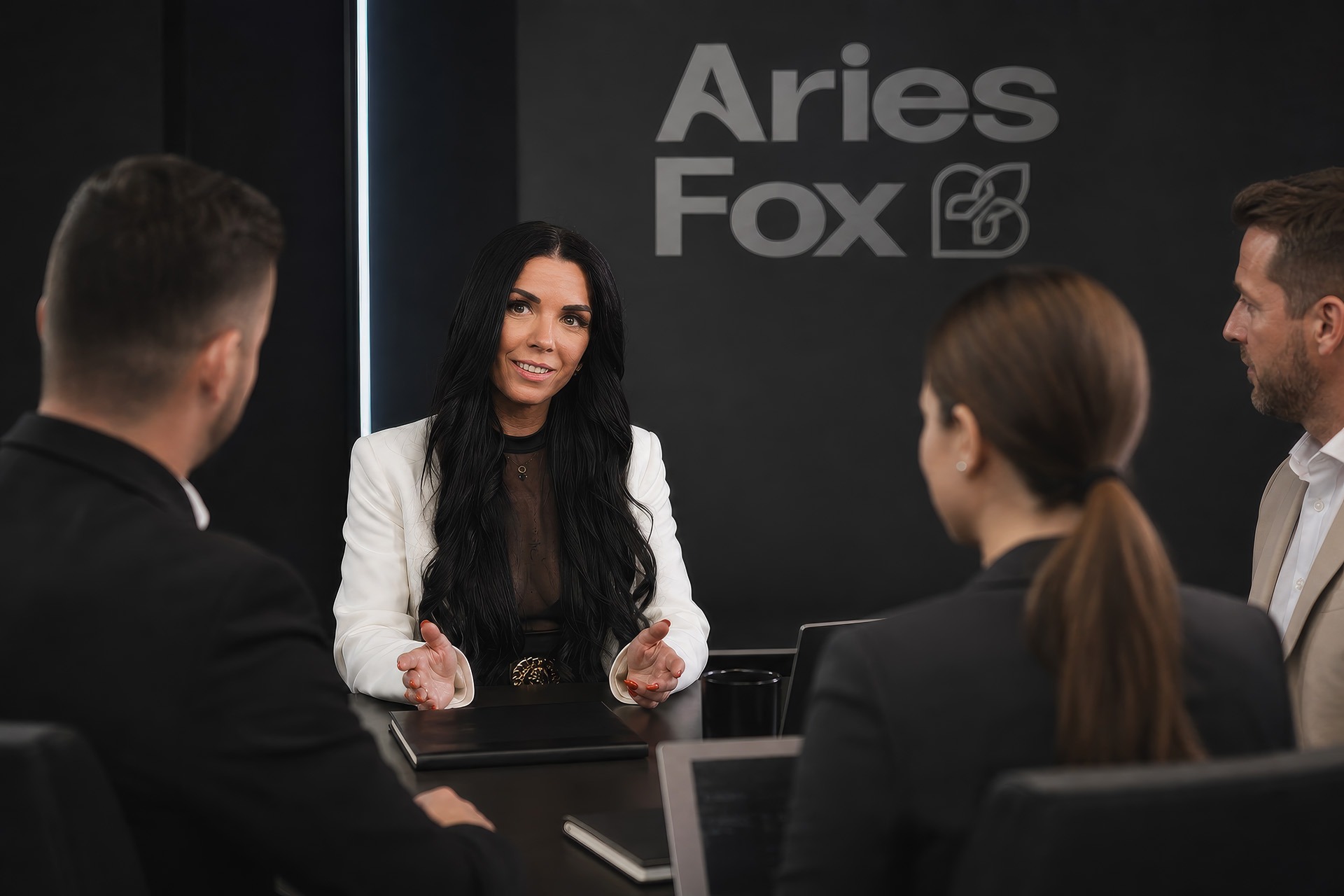 Astrid Meixner im Beratungsgespräch mit ihrem Team